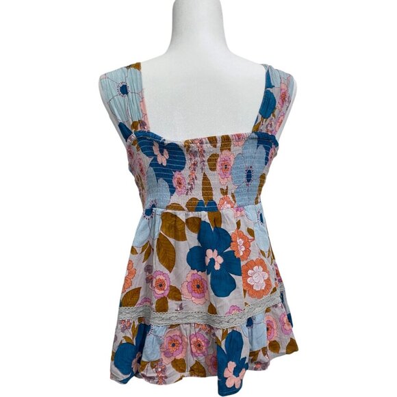 ANGI sleeveless boho Smocked Tank Top Wide Straps Floral Print Medium - Picture 4 of 5